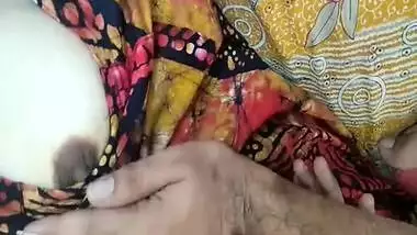 Desi female pulls right chest out to let porn partner touch it