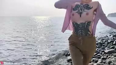 Blonde Public Blowjob Dick and Cum in Mouth by the Sea - Outdoor