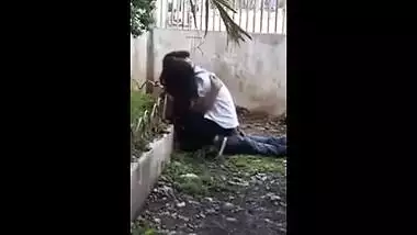 Concupiscent college pair have a fun a quick outdoor fuck with bf