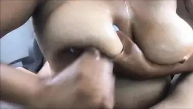 Public park in the car, stepmommy jerks a long cumload all over her huge tits POV