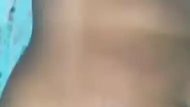 Dude plays with big XXX tits of his naked Desi wife for home video