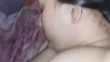 Sleeping wife nude boob press by Bengali husband