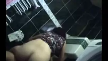 Horny couple enjoy a quick hardcore fuck in their friends washroom