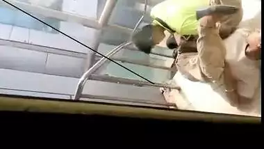 Desi aunty fingered by co worker in shopping mall staircase caught