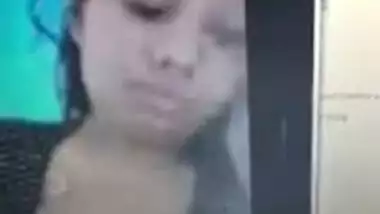 During video chat Desi gal reluctantly flashes BF her medium XXX tits