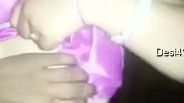 Dude touches and plays with big XXX boobs of his cute Desi wifey